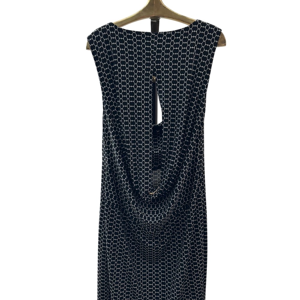 Jennifer Lopez Black White Geometric‎ Sleeveless Dress Gold Chain Detail Size XL